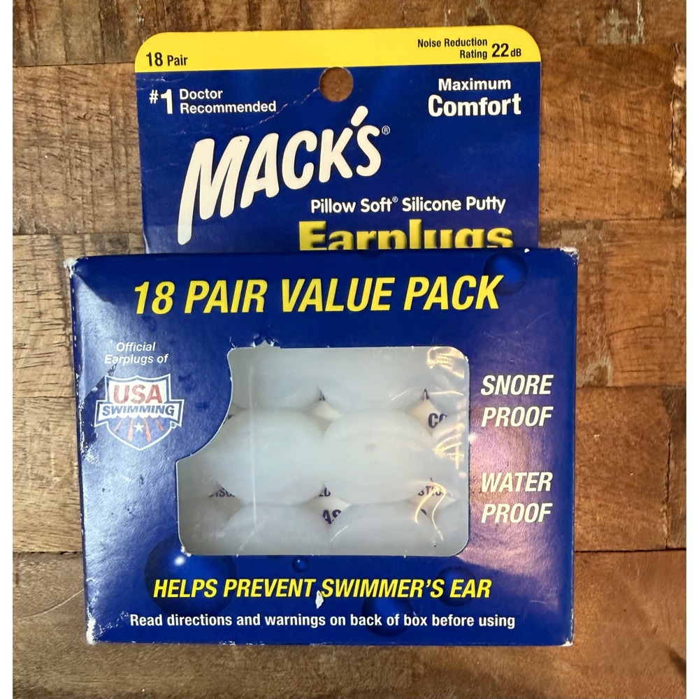 Mack's Pillow Soft Silicone Putty Earplugs 18 Pair Value Pack White NRR 22dB 718